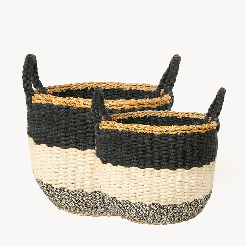 Ula Stripe Basket - Black