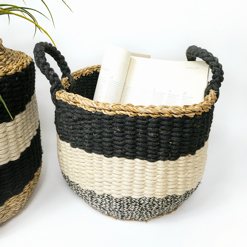 Ula Stripe Basket - Black