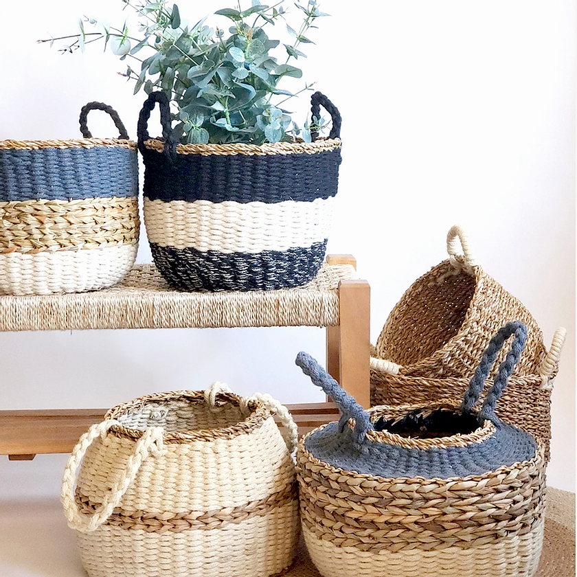 Ula Stripe Basket - Black